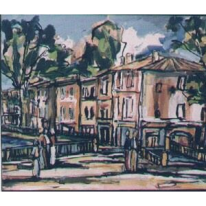 Provence, l'Isle sur Sorgue - Format 10P( 55 x 38 cm) Acrylique et encre sur toile, 1997