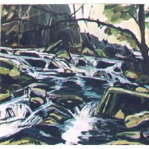 Torrent en vallée d'Aspe - format 25F (81x65 cm) Acrylique et encre sur toile
