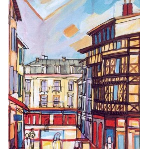 La rue Gambetta - Format 10P (55 x 38 cm) Acrylique et encre de chine/toile, 2004