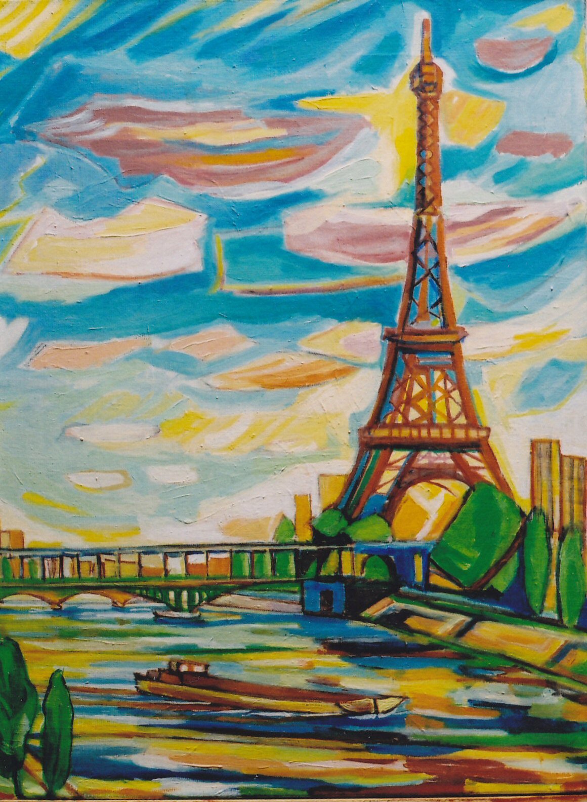 Pintado a mano París escena de la calle pintura al óleo