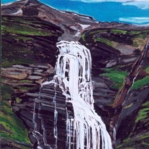 Cascade de la Raspille - Format 30F (92 x 73 cm) Acrylique et encre sur toile