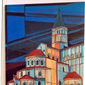 Paray le Monial la nuit, La basilique - Format 40 P (100 x 73 cm) Acrylique et encre sur toile, 2002