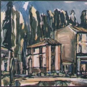 Provence, l'Isle sur Sorgue (vers le jardin public) - Format 10P( 55 x 38 cm) Acrylique et encre sur toile, 1997