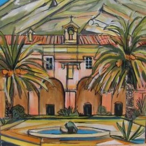 Corse, le monastère de Corbara et le mont Saint Ange - Format 10P (55 x 38 cm) Acrylique et encre sur toile, 2001