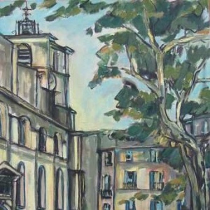 Provence, l'église de l'Isle sur Sorgue - Format 20P( 73 x 54 cm) Acrylique et encre sur toile, 1997