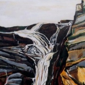 Déversoir du lac d'Ayous - format 40F (100 x 81 cm) Acrylique et encre sur toile