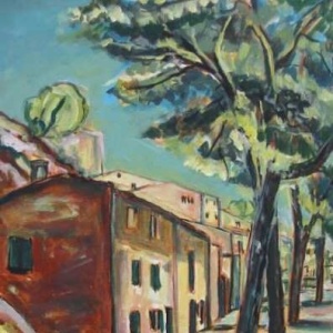 Provence, rue de Roussillon - Format 15P( 65 x 50 cm) Acrylique et encre sur toile, 1997