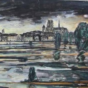 Orléans, les quais de la Loire la nuit - Format 20M (73 x 50 cm) Acrylique et encre sur toile, 1997