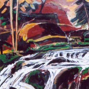 Site de la grande cascade (Mortain) - Format 10F (55 x 46 cm) Acrylique et encre sur toile