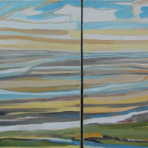 Diptyque la baie du Mont Saint Michel  - Format 2 x 6F (41 x 32 cm) Acrylique et encre sur toile - 2002