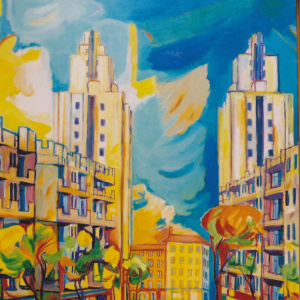 Villeurbanne, les gratte-ciels - Acrylique et encres sur toile, 40F (100 x 81 cm), 2008