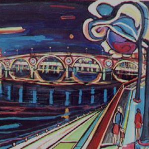 Toulouse la nuit, le Pont Neuf  - Format 30P (92 x 65 cm) Acrylique et encre sur toile, 1999
